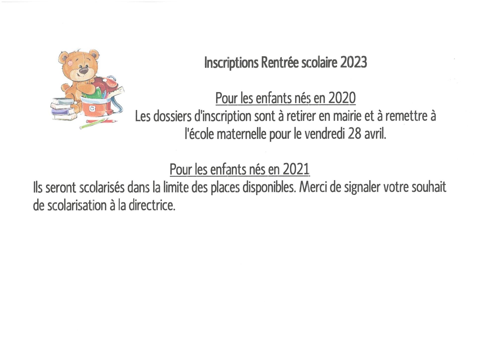 Inscription Ecole maternelle