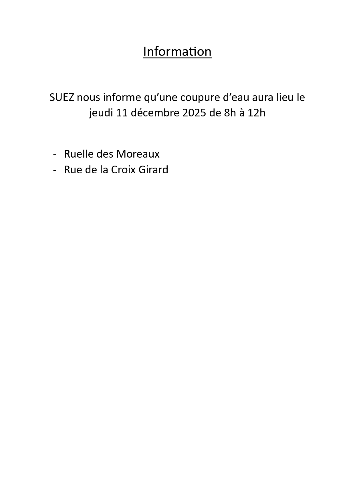 Coupure d'eau le 11/12/2025